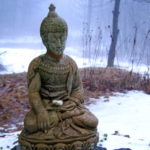 Buddha rupa and snow