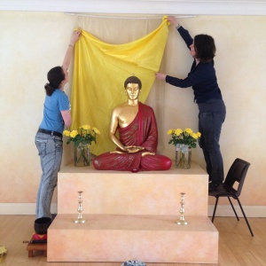 North London Buddhist Centre, UK preparing shrine