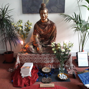 The books were offered to the shrine during a ritual at the Liverpool Buddhist Centre