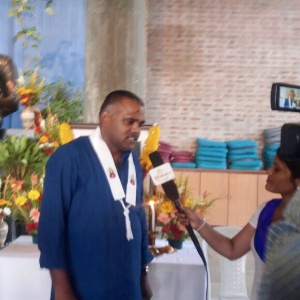 Maitriveer Nagarjuna being interviewed by the BBC