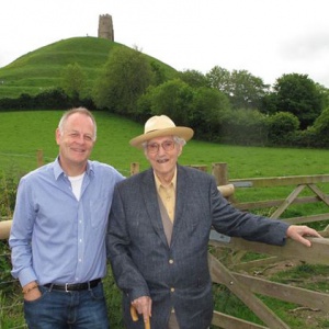 Bhante and Paramartha with Glastonbury Tor