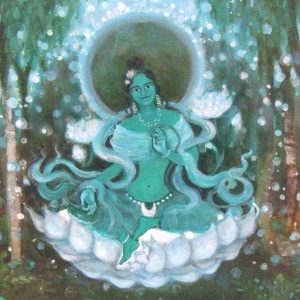 Green Tara by Amitajyoti, acrylic on canvas