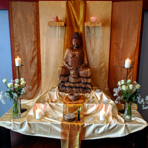 Buddha day shrine at the Dublin Buddhist Centre, Ireland