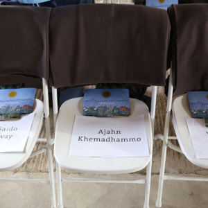 1,000 chairs were set up in the barn in Adhisthana.  All were full during the ceremony and many were standing outside the barn. A number of Buddhists from other traditions also attended to pay their respects to Urgyen Sangharakshita.