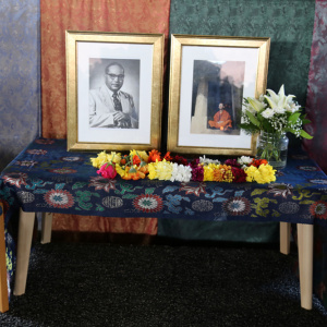 At the centre of the shrine were photos of Dr Ambedkar and Sangharakshita