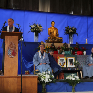 Subhuti makes the first of the three funeral addresses