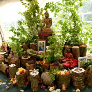 Nature inspired shrine for the Norwich Sangha's Buddha day celebrations on Saccaka's land in Norfolk
