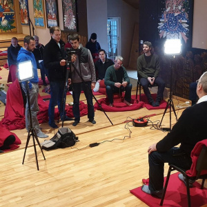 The Padmaloka Retreat Centre community preparing for Padmavajra's talk on 'Going for Refuge in a Time of Fear'