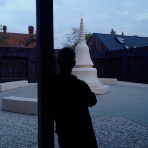 stupa courtyard at night 