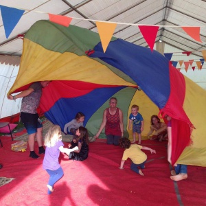 parachute games in the children's tent 