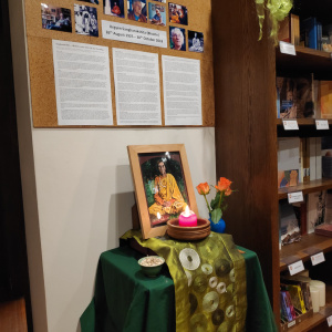 Our noticeboard with Bhante's obituary
