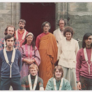 Bhante with order members, including Vairocana, Dhammarati and Dharmapala