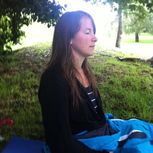 Lucy meditating on Brandon Hill in the morning of the full moon day