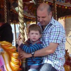 Vishvapani and Leo Riding the Whirligig