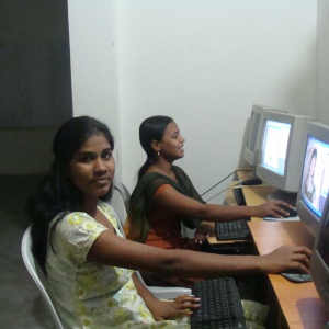 Sarita from Chattisgarh state and Asha from Bihar state learning IT skills at ACE Bhilgaon branch, India